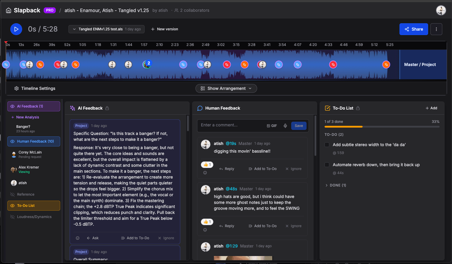 AI feedback alongside human collaboration with timestamped comments